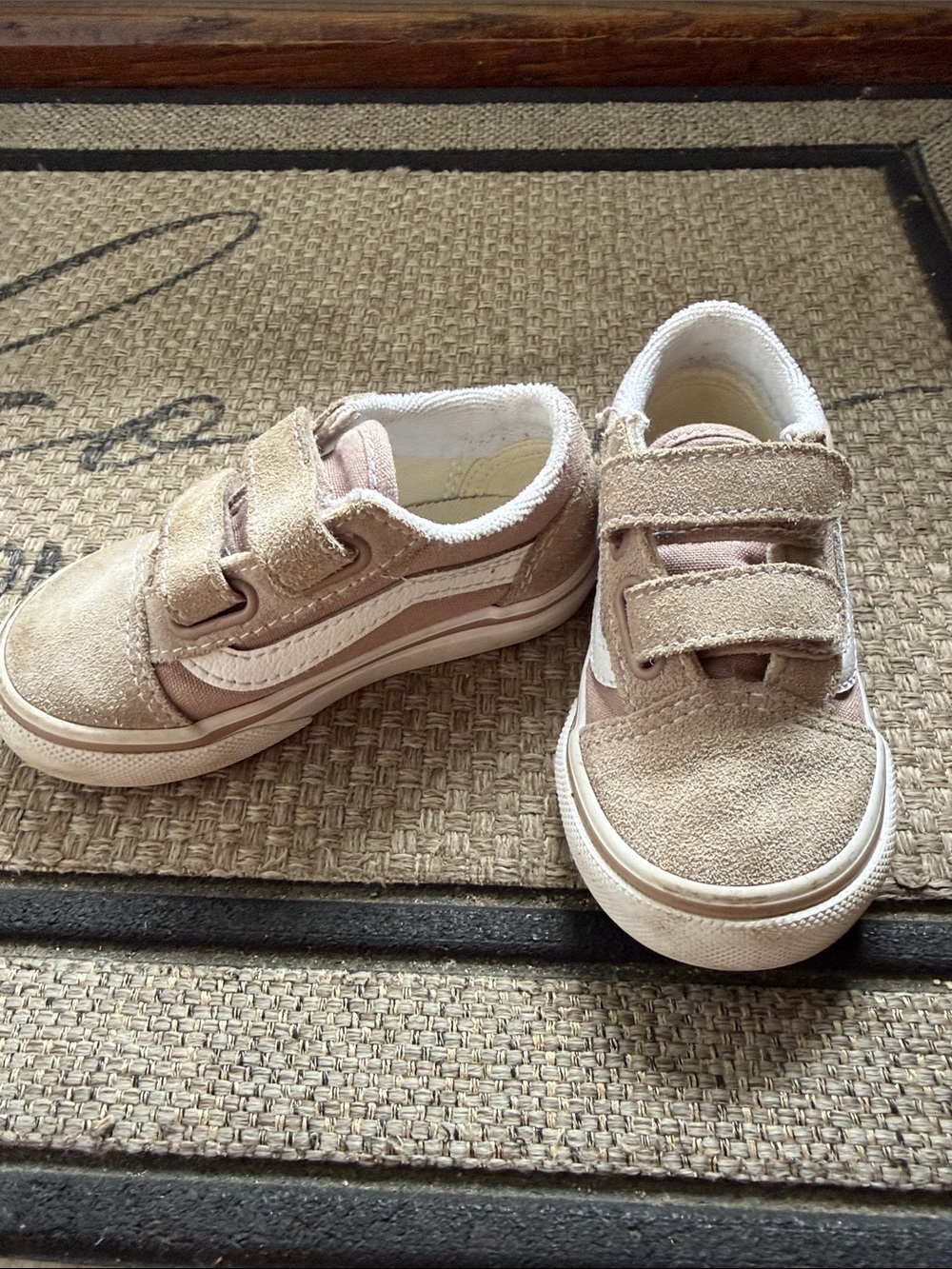 Vans- Beige Suede Velcro Kids Sneakers